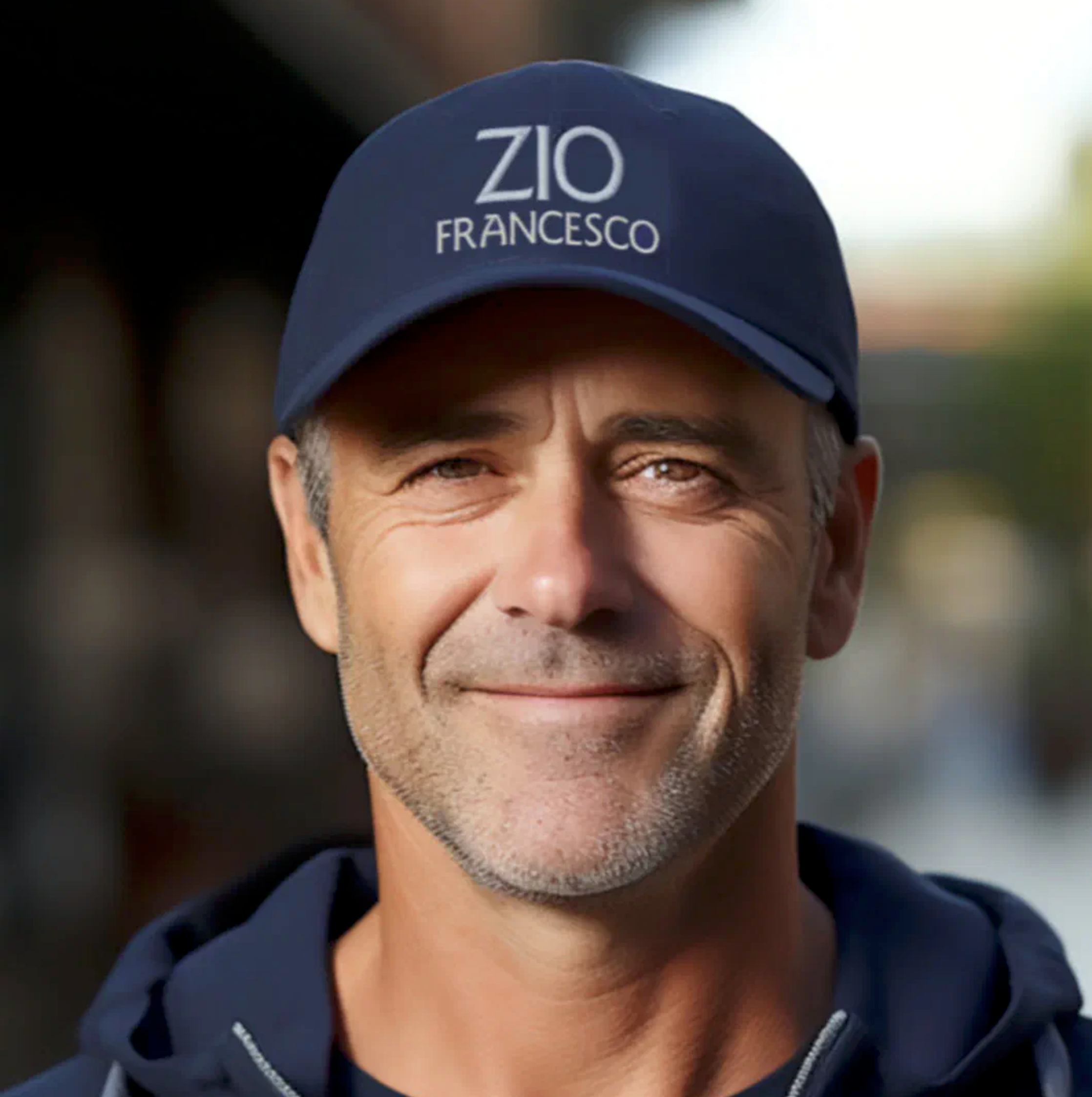 Man wearing navy Personalized Zio Embroidered Cap. Italian Sicilian heritage git for uncle, gift for zio, gift for him, Christmas gift.