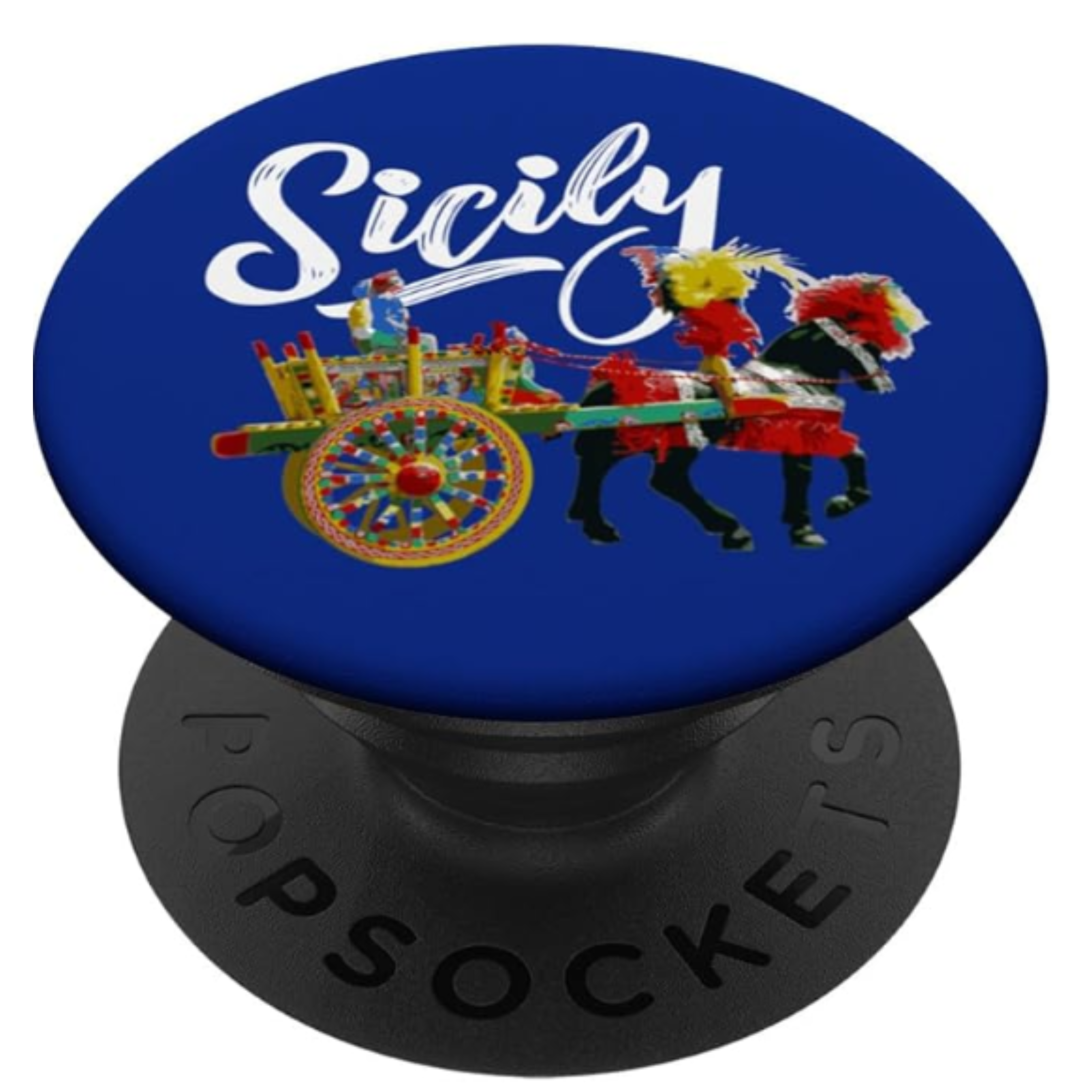 Royal Blue Popsocket with Sicily script and Sicilian cart and horse Carretto Siciliano heritage gift for her, gift for him, gift for kids, Christmas gift, gift for mom.