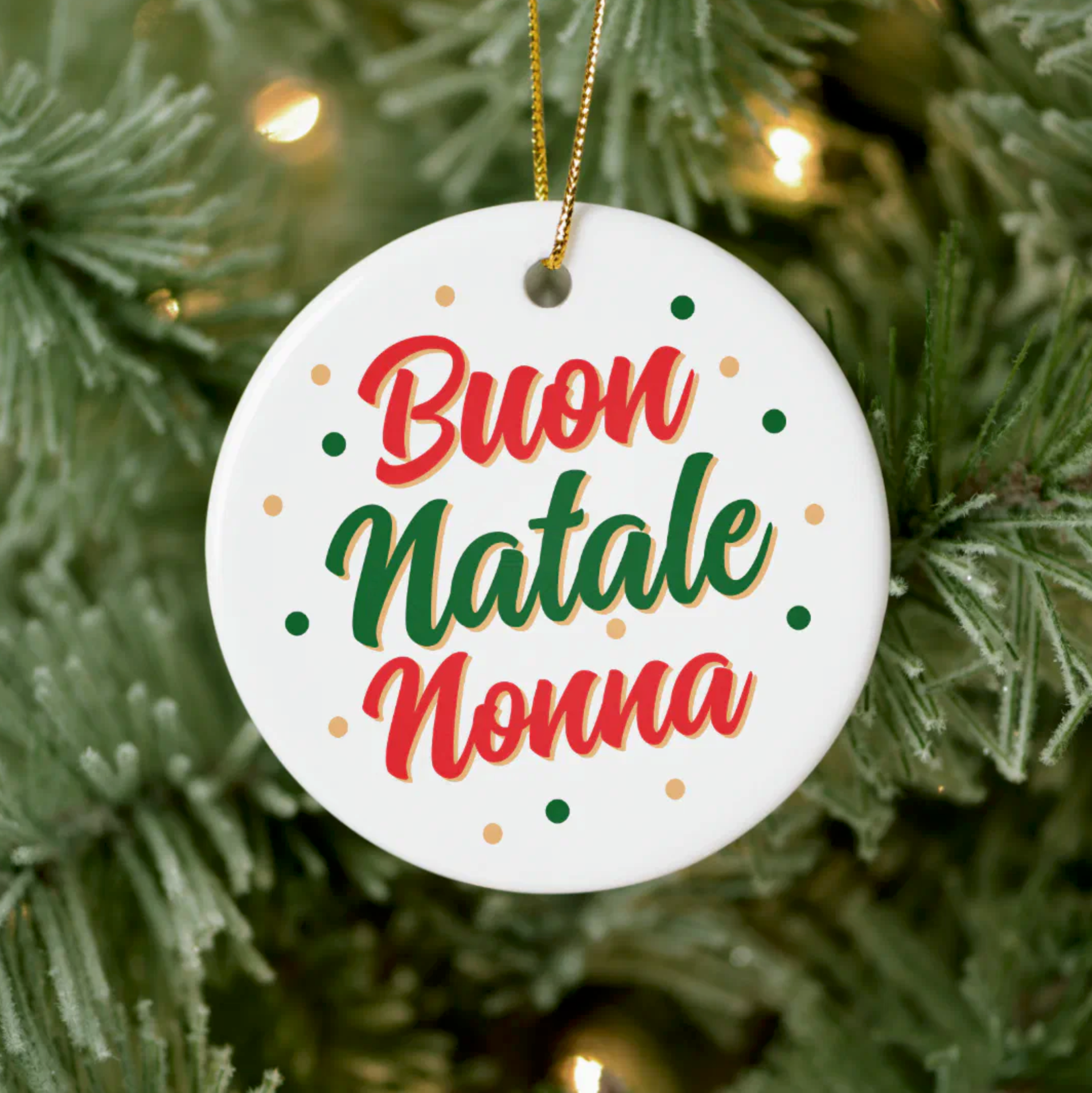 Christmas ornament with 'Buon Natale Nonna' personalized text on a tree