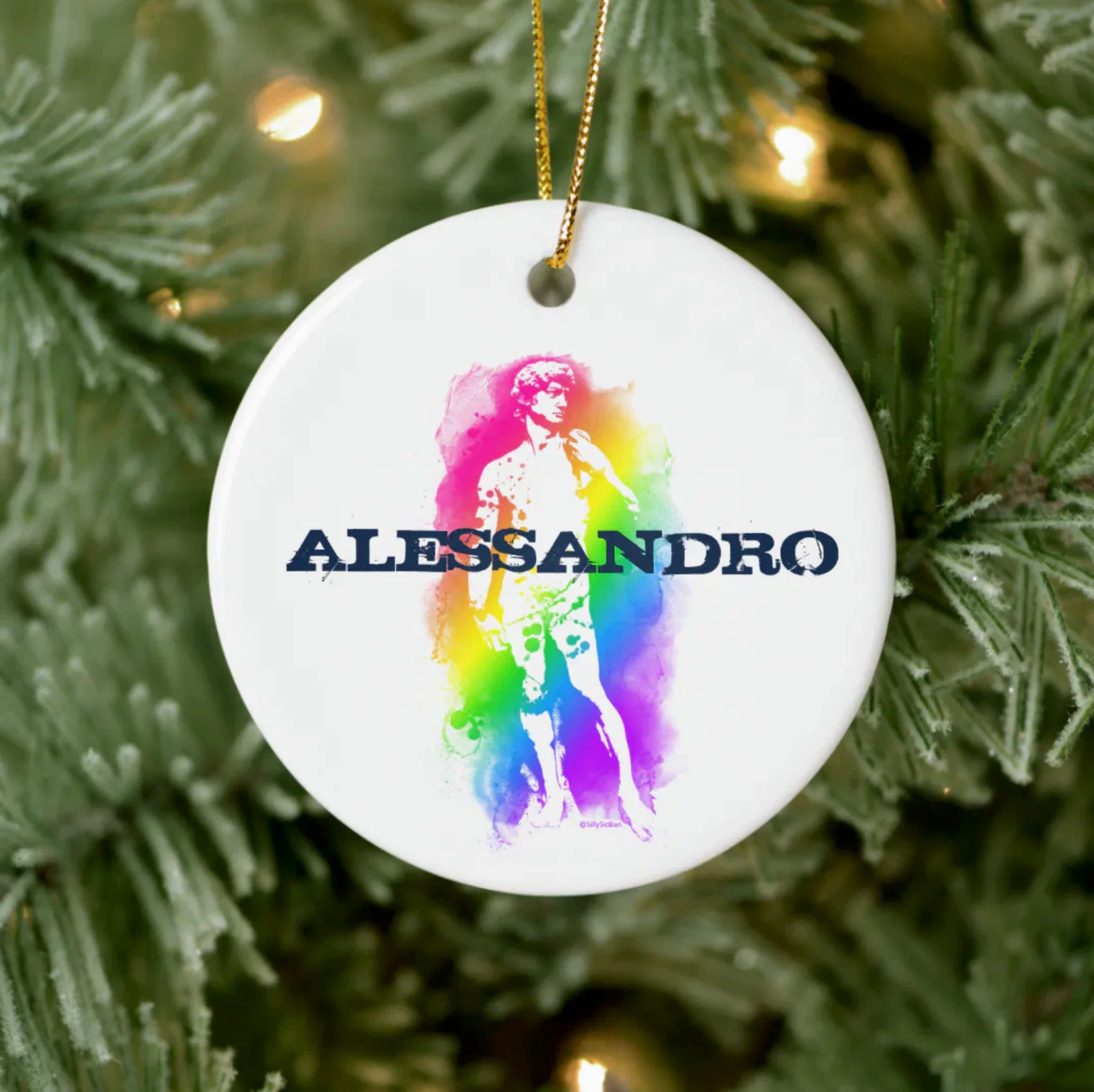 Statue of David Personalized Rainbow Watercolor Ornament