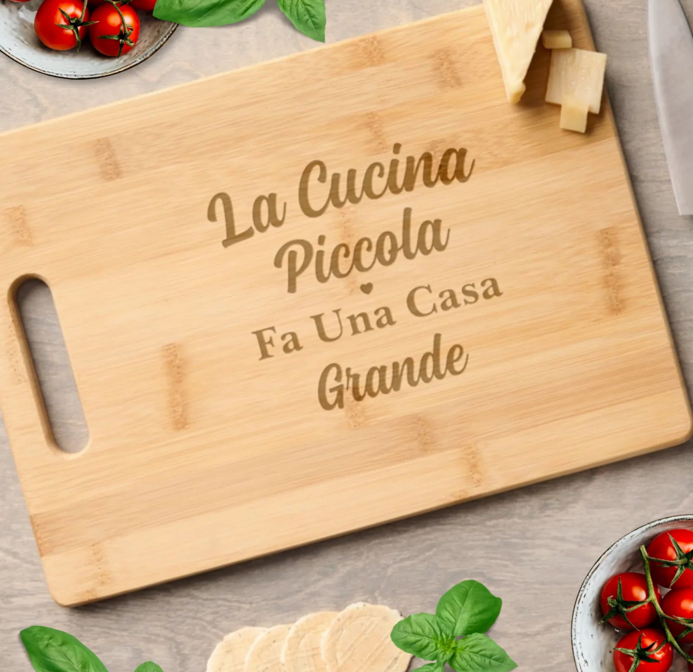 Engraved Italian Cutting Board Housewarming Gift "La Cucina Piccola Fa Una Casa Grande" (a small kitchen makes a big home)
