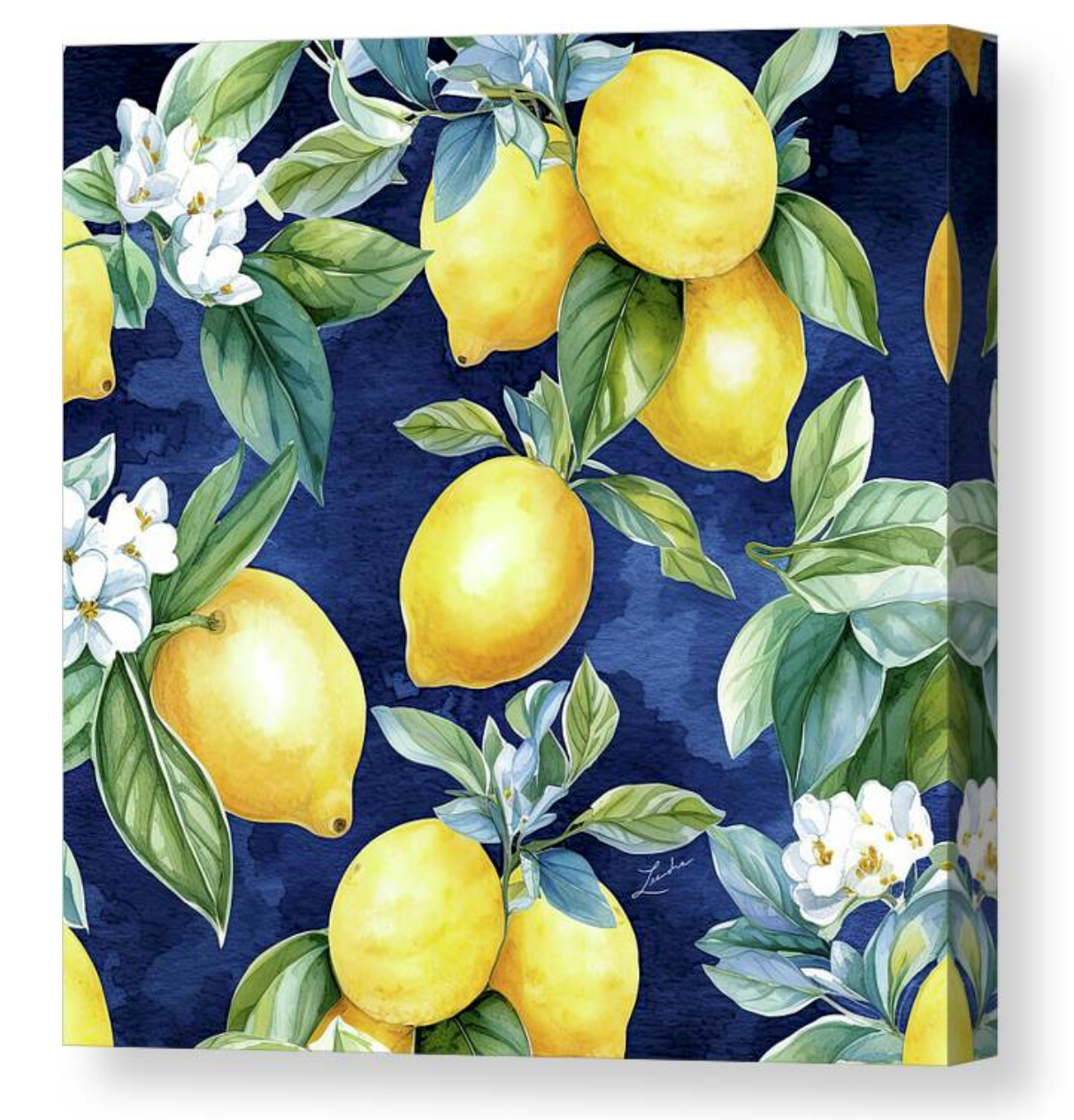 Mediterranean Lemons on Navy Pillow