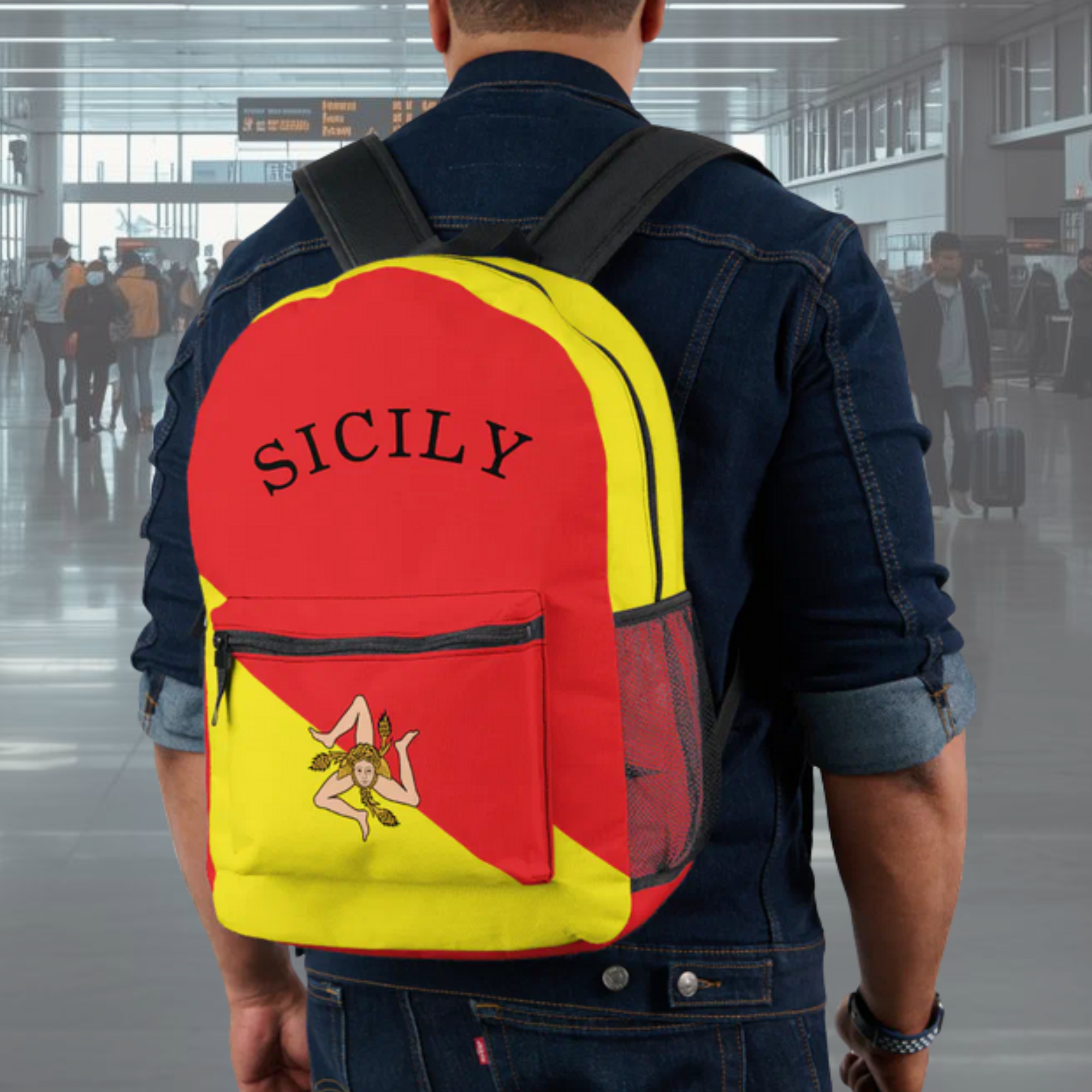 Sicily (or Sicilia customizable) flag of Sicily backpack. Sicilian heritage backpack, Sicily pride bag, Trinacria backpack, personalized Sicilian gift, gift for Sicilian family, gift for him, gift for kids, travel backpack, school backpack, Sicilian American gift. 