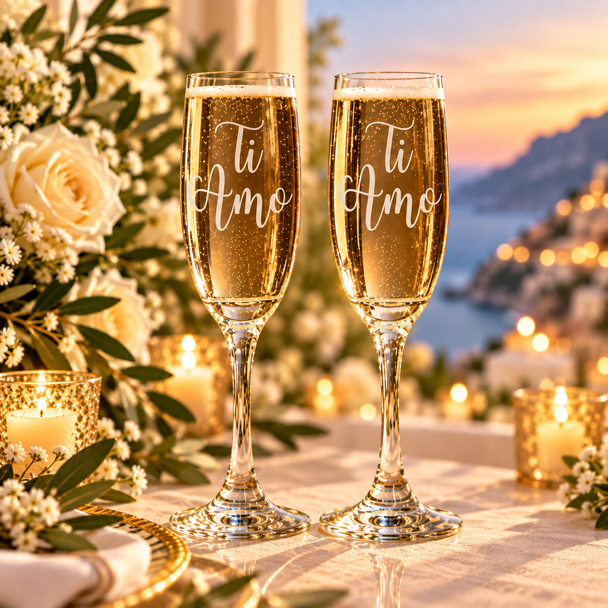 Ti Amo Champagne Flutes – Romantic Italian Wedding Toast Glasses for Couples