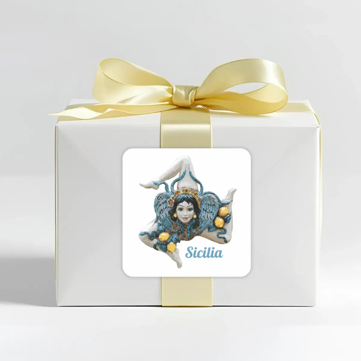  Trinacria pottery style sticker on white background, customizable with "Sicilia" or "Sicily" text. Sicilian heritage decal, laptop sticker, water bottle sticker, car decal, notebook sticker, gift for Sicilian, Sicily pride sticker, travel sticker.
