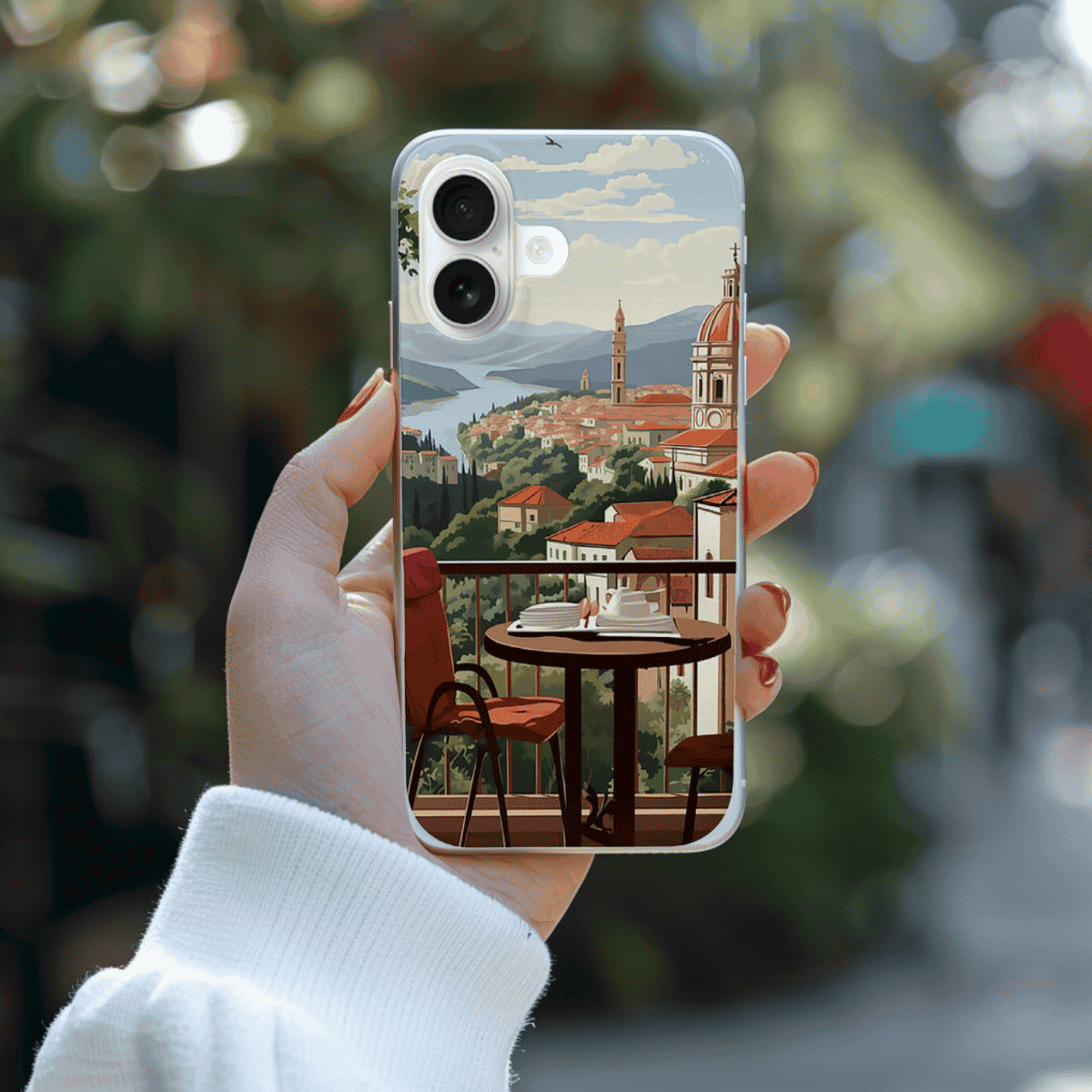 Phone case with an Italian or Sicilian scenic view from a balcony - Mediterranean heritage gift for her, gift for him