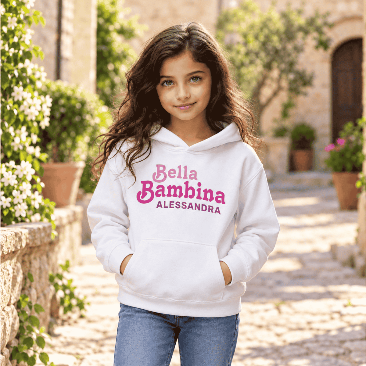 Personalized Bella Bambina Girls’ Hoodie with Custom Name in Pink and Purple