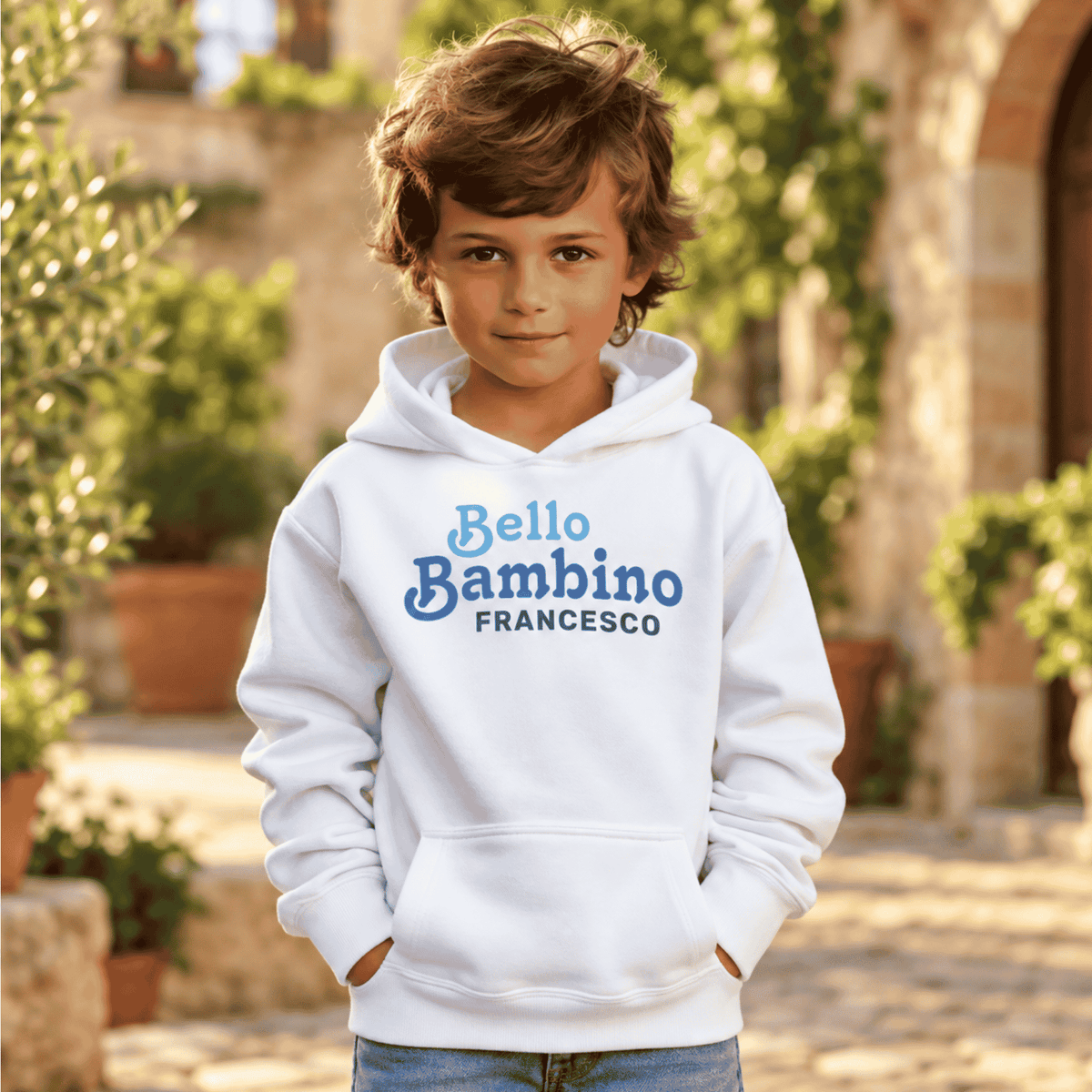 Personalized Bello Bambino Boys’ Hoodie with Custom Name in Blue