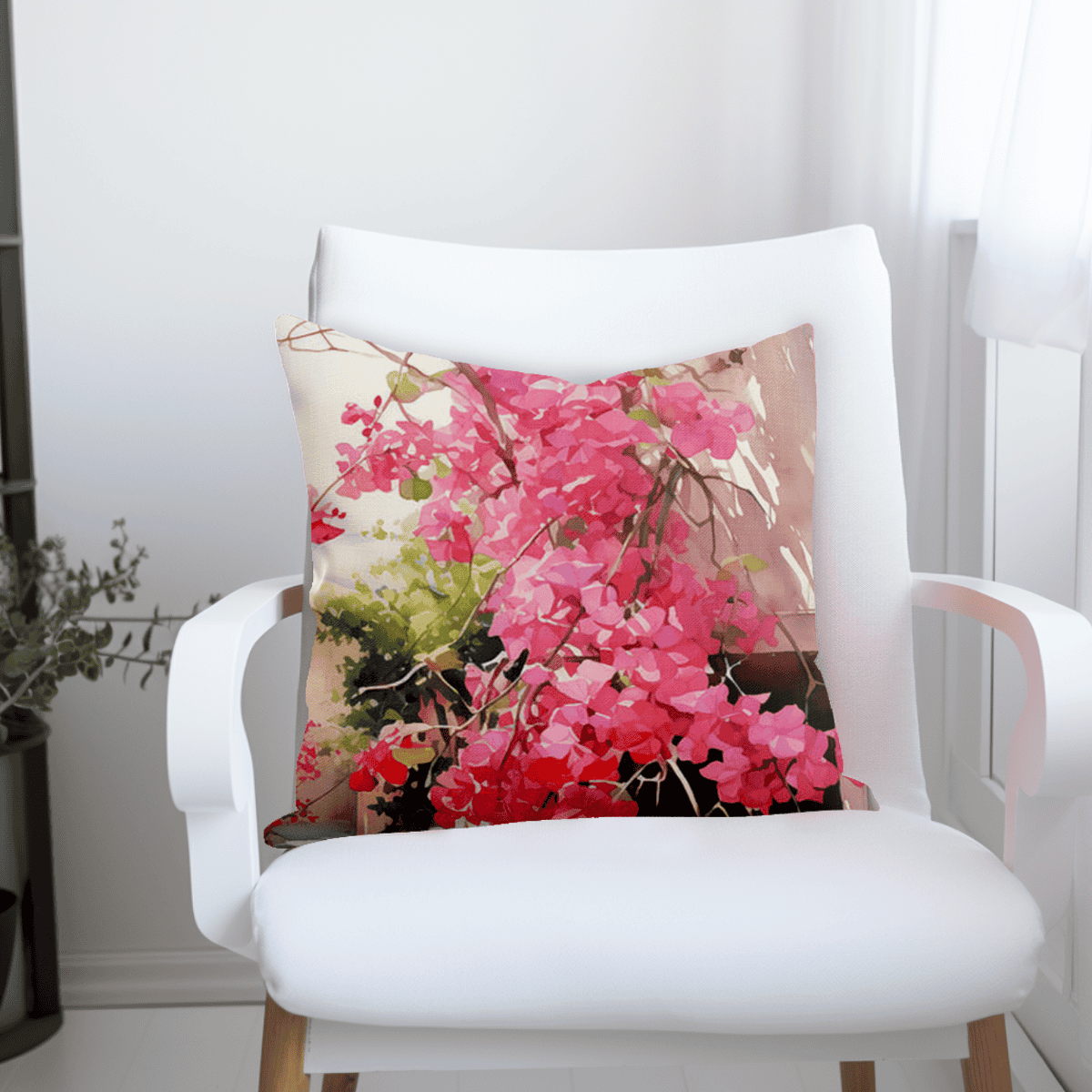 Pink Bougainvillea Pillow for Mediterranean and Italian Sicilian heritage decor accent housewarming gift