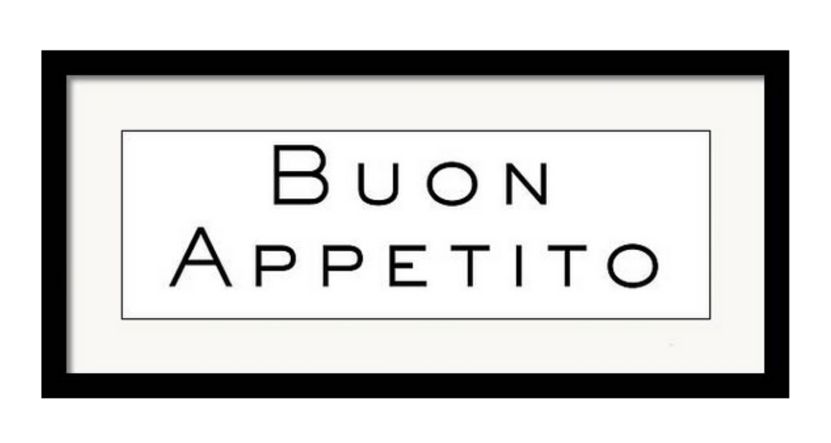 Framed buon appetito horizontal wall art for kitchen or restaurant decor. Housewarming gift, gift for mom, gift for cook.