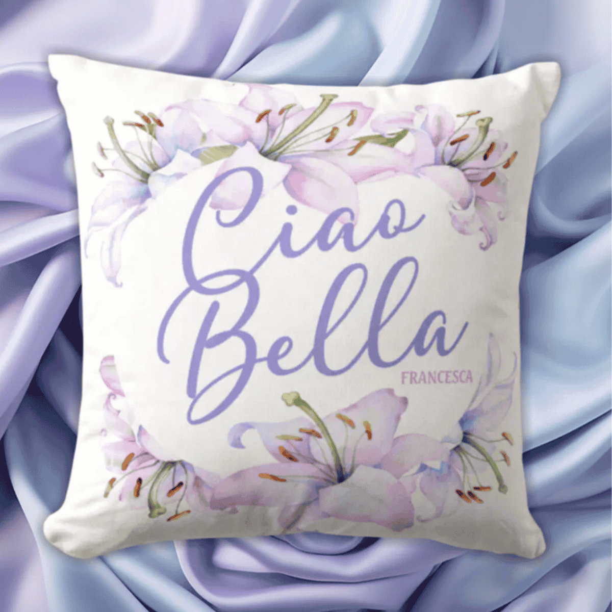 Ciao Bella Lilies - Personalized Bridesmaid Gift Idea Throw Pillow