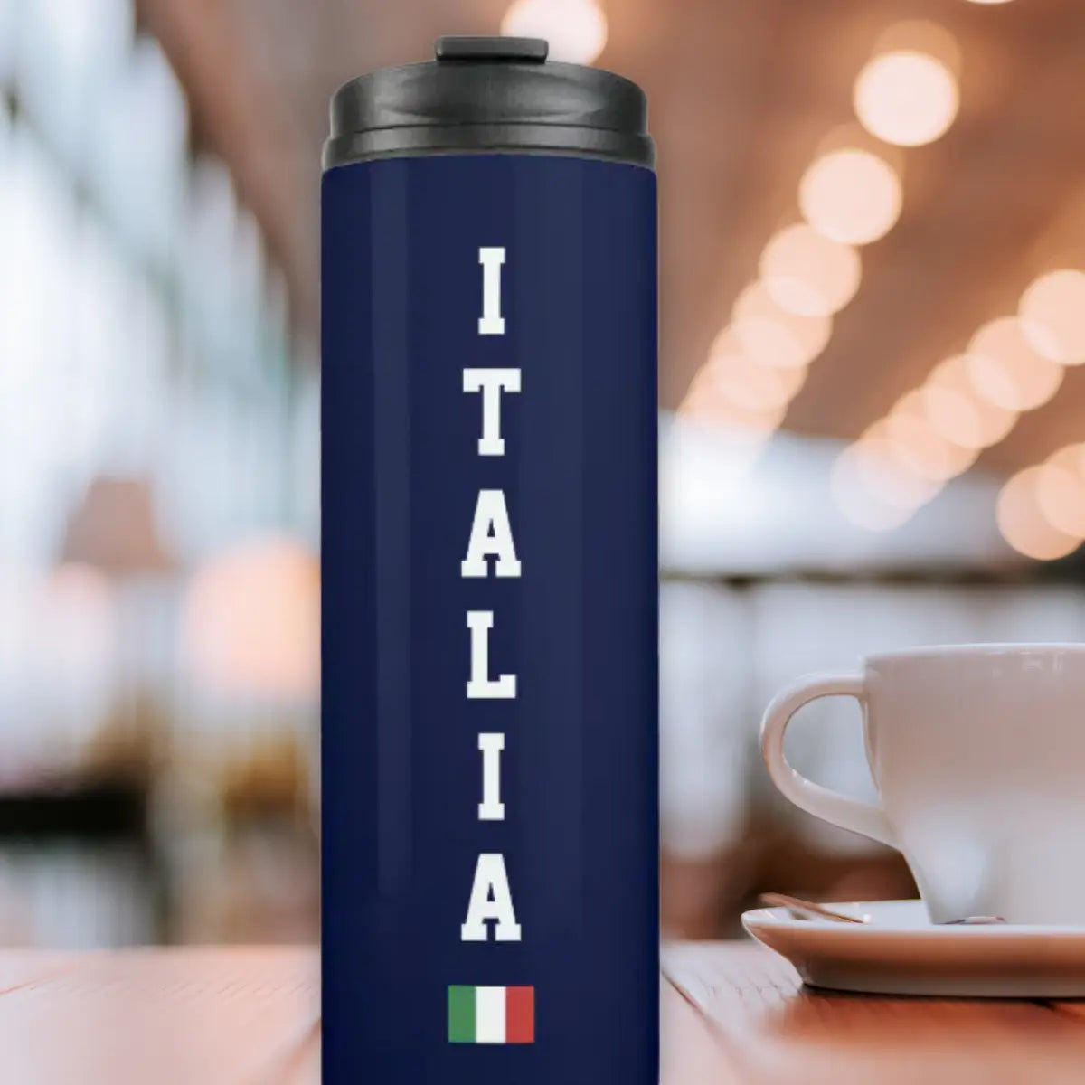 Navy blue tumbler with 'ITALIA' and Italian flag design Italian heritage gift for her, gift for him.