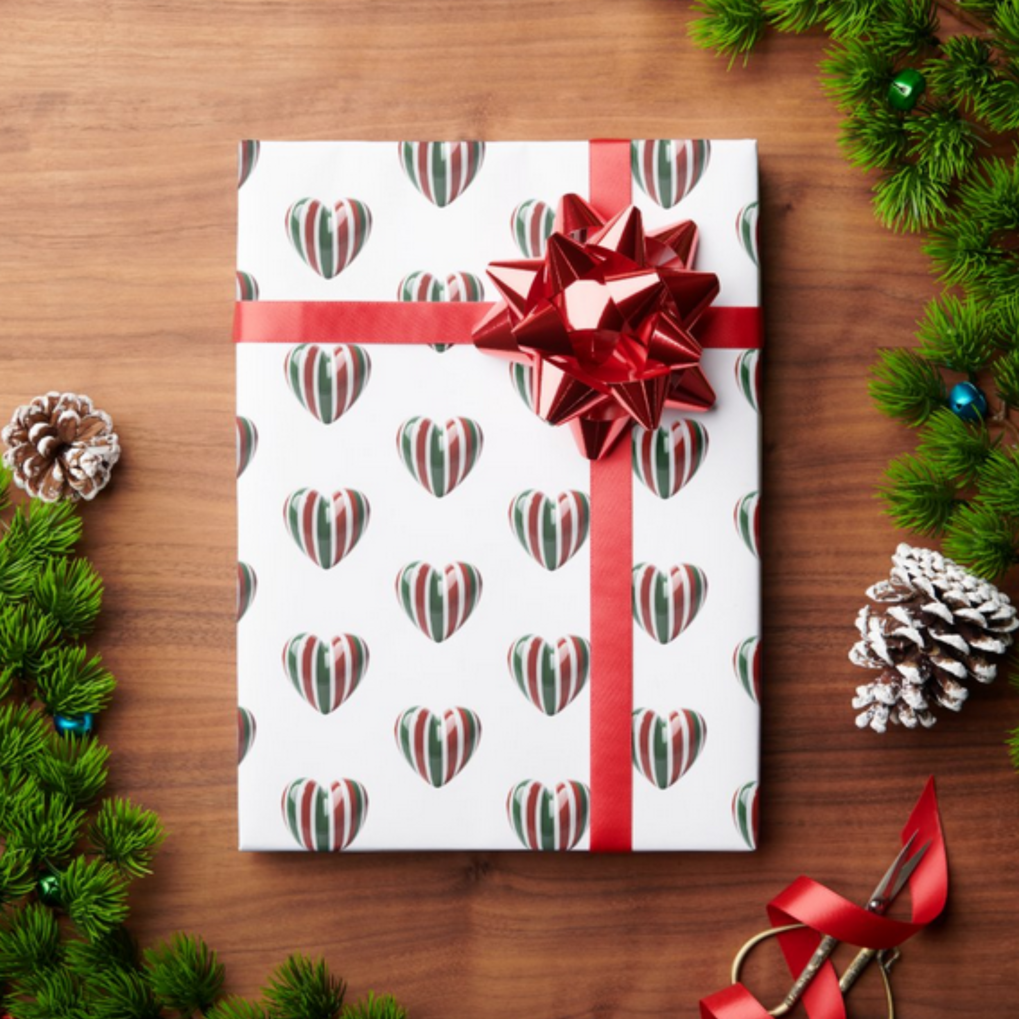 White wrapping paper with 3D effect Italian flag colored striped bubble hearts in repeated pattern with ceramic look, Italian gift wrap, Italian heritage gift wrapping, wedding gift wrap, Valentine's Day gift wrap, Italian celebration paper