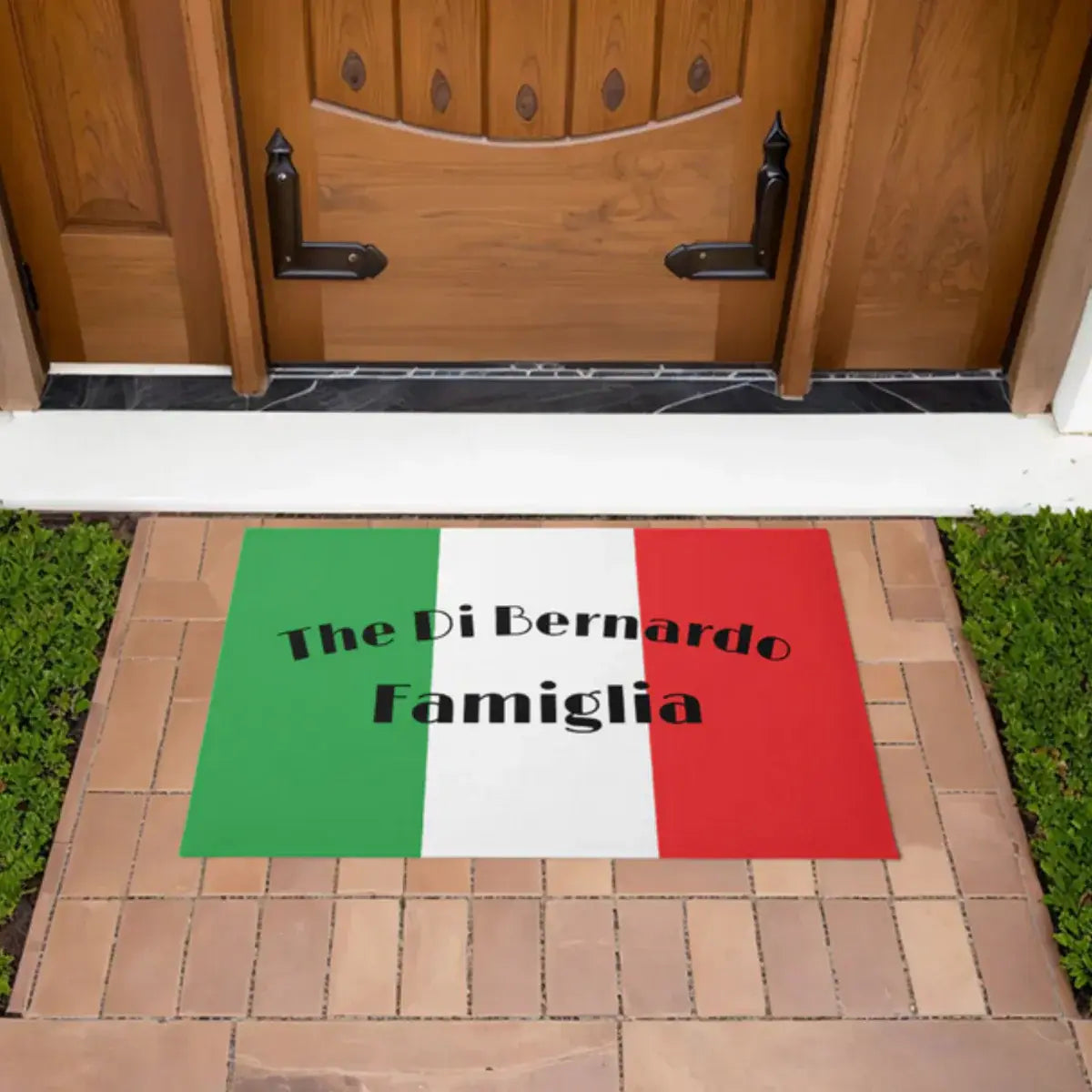 custom last name FAMIGLIA Italian Flag welcome mat housewarming gift.