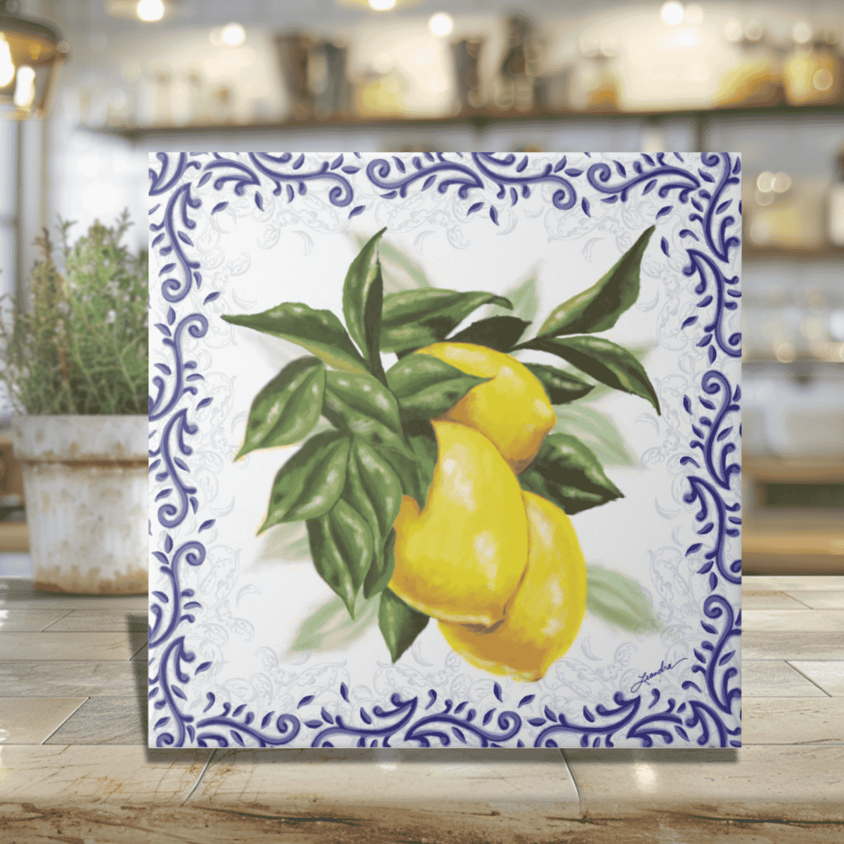 Italian Lemons & Blue Toile Tile