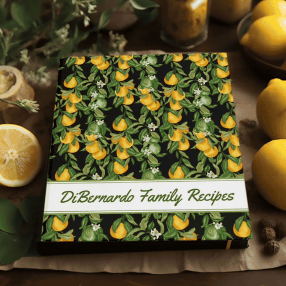 Family Recipes Binder - Italian Lemons on Chic Black