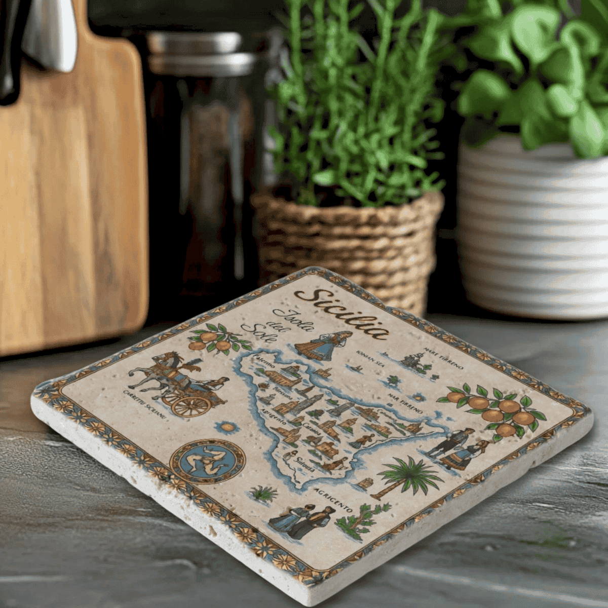 Old World Map of Sicily Trivet