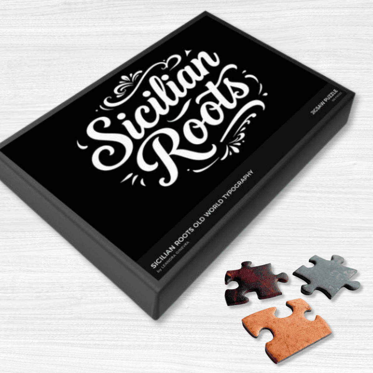 Sicilian Roots old world typography puzzle box -  Italian Sicily heritage housewarming gift