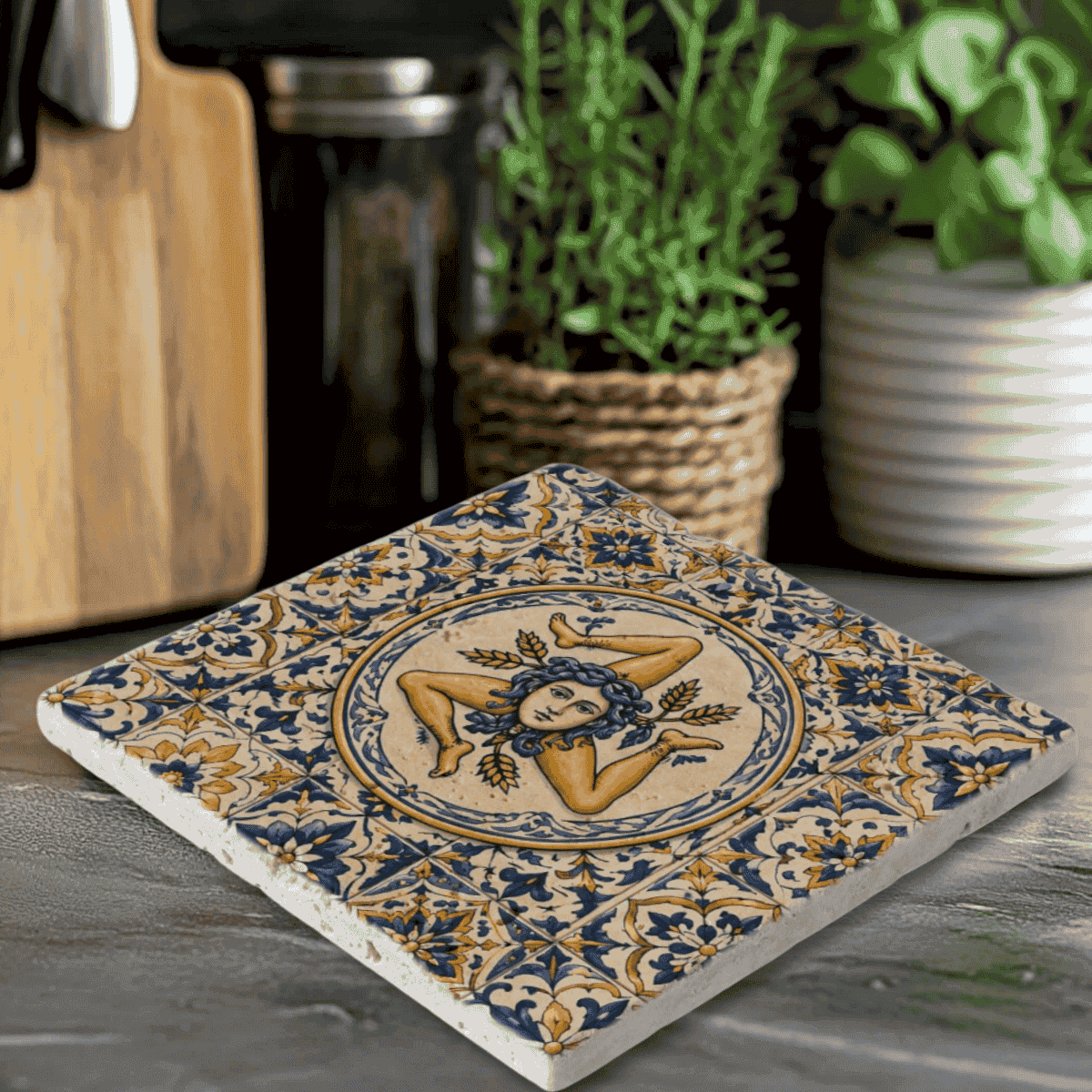 Navy and Gold Sicilian Trinacria Trivet