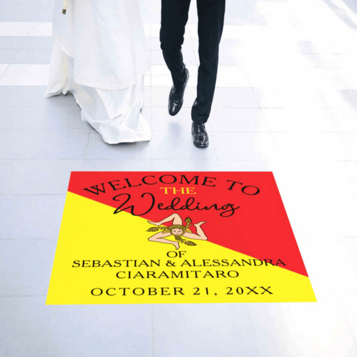 Sicilian Flag Floor Decal – Personalized Wedding or Anniversary Welcome Sign