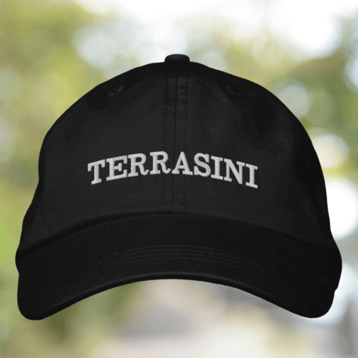 Black cap with 'TERRASINI' embroidery - Sicilian heritage gift