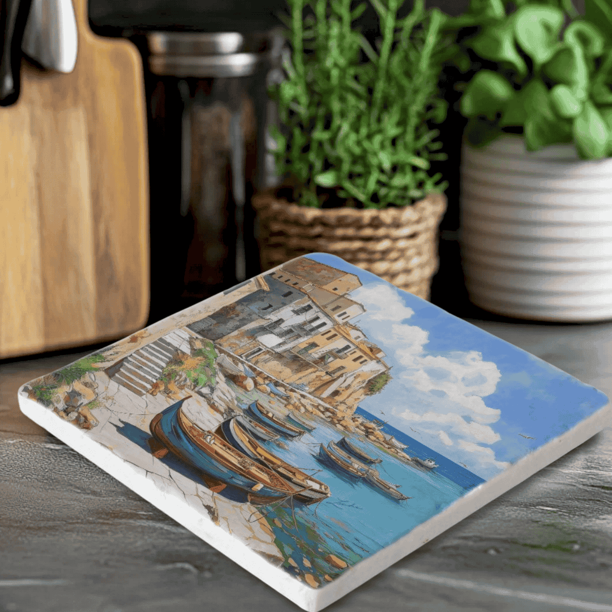 Terrasini Sicily - Fishing Boats Coastal Trivet