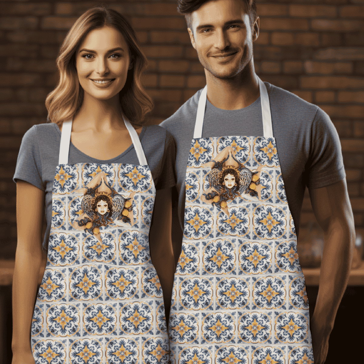 Sicilian Tile Apron with Trinacria Medusa