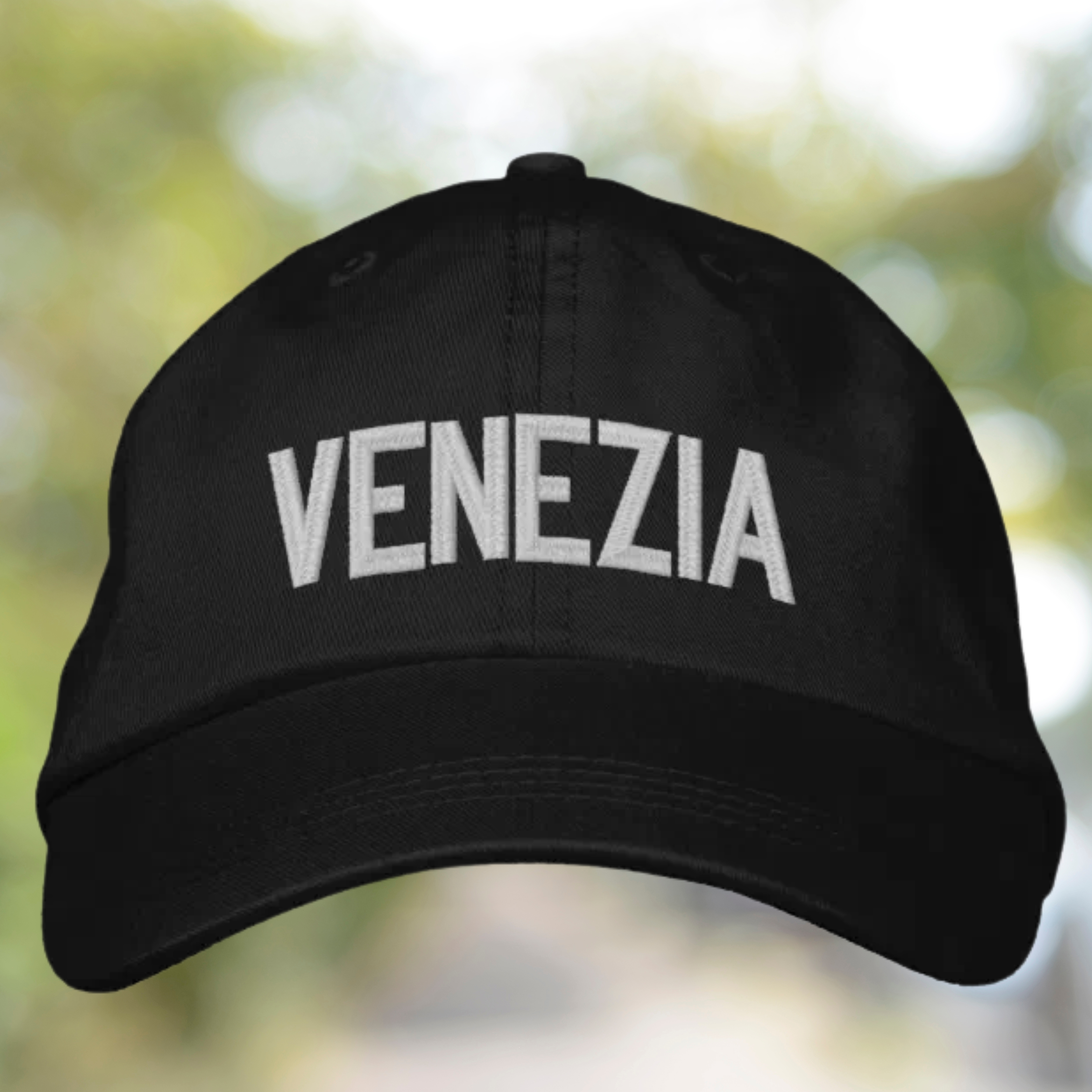 Black cap with 'Venezia' text - embroidered italian heritage gift for travel lovers